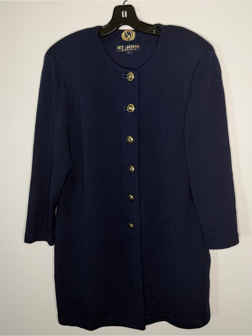 St. John Navy Long Sleeve Knit blazer with Gold Buttons, L